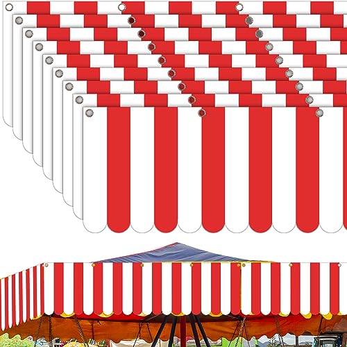 Preboun 9 Pcs Carnival Tent Circus Theme Party Decorations, Red and White Striped, 9.84 x 78.74 Inch