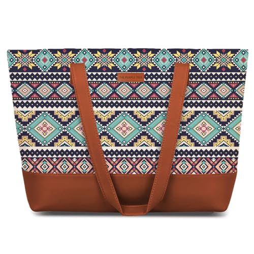 Image of The Purple Tree Handcrafted Women's Tote Bag with Vegan Leather Handles & Indian Prints, Shoulder Tote Bag and Handbag for Office and College (Pack of 1)
