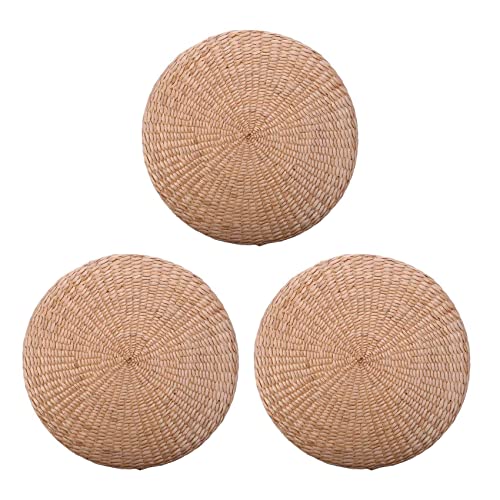 Sxmrmnx Cojín redondo de paja hecho a mano con 3 cojines de 40 cm para suelo o silla de yoga