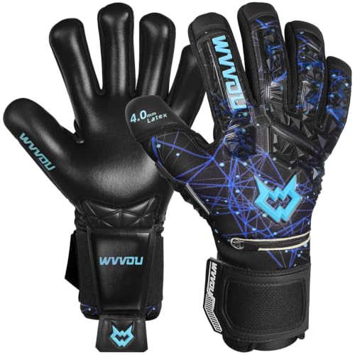 WVVOU Soccer Goalie Gloves for Adults and Youth, High Performance Goalkeeper Gloves with 5 Detachable Finger Saves, Soccer Gloves with 4mm Sticky Latex Palm (Blue, 6)