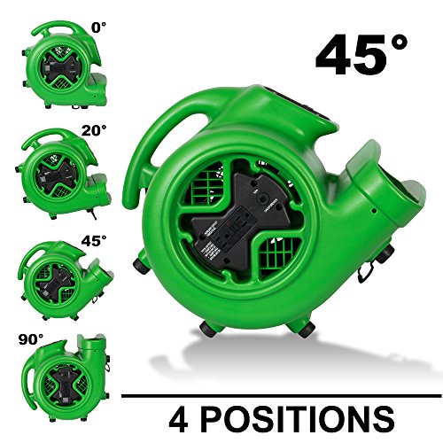 Image of XPOWER X-600A Pro 1 /3 HP 2400 CFM Centrifugal Air Mover, Carpet Dryer, Floor Fan, Blower, Daisy Chain, for Water Damage Restoration, Janitorial, Plumbing, Home Use, Green