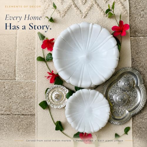Image of Marble Urli Bowl for Home Decor | Handcrafted Floating Bowl, Decorative Centerpiece for Living Room, Luxury Stone Urli Dish, Pooja Decor & Festive Gift Item (Round Lotus Urli /6 Inch)