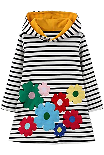 KISSOURBABY Little Toddler Girl Dress Striped Flowers Long Sleeve Cotton Daily Dress(Striped Flowers-5T)