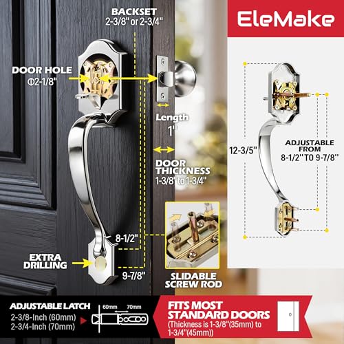 Image of Front Door Knob Handleset, Entry Door Handle Set with Cove Knob for Right and Left Handed Sided Doors, Interior and Exterior Entrance Passage Lock, Lower Half Grip, Satin Nickel