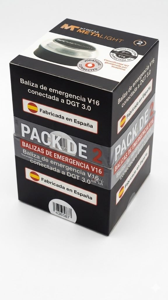 Baliza V16 | Pack 2 Luces de Emergencia V16 para Coche Homologadas DGT 3.0 con Geolocalización | Balizas SOS Conectadas | LED 360° Alta Visibilidad | Fabricadas en España | Válidas hasta 2040