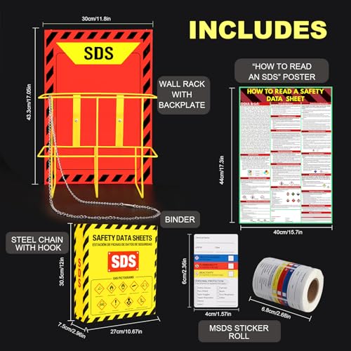 msds sds binder and wall stationyellow heavy duty 3 inch material safety data sheet 3 ring binder with sds wire rack and display signchainmounting hardwaresafety posters and msds labels