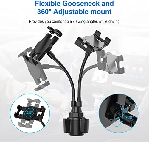 Oilcan Tablet Car Cup Holder Mount, Double Arm Tablet Car Cup Stand Cradle with Strong Long Arm Gooseneck for iPad Mini Air Pro, iPhone, Samsung Galaxy Tab, Lenovo, Huawei (4-12.9 inch)