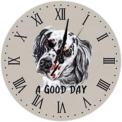 Painted English Setter Wall Clock A Good Day Dog Decor English Setter Dog Breeds Wooden Wall Clocks Battery Operated 10 Inch Silent Farmhouse Wall Decor for Kitchen Living Room Bedroom Classroom Cover