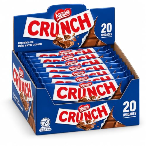 Nestlé Crunch Chocolate con Leche y Cereales Crujientes – 20 Tabletas de 100 g, Caja de 2 kg, Chocolate con Arroz Tostado Crujiente, Formato Multipack para Compartir