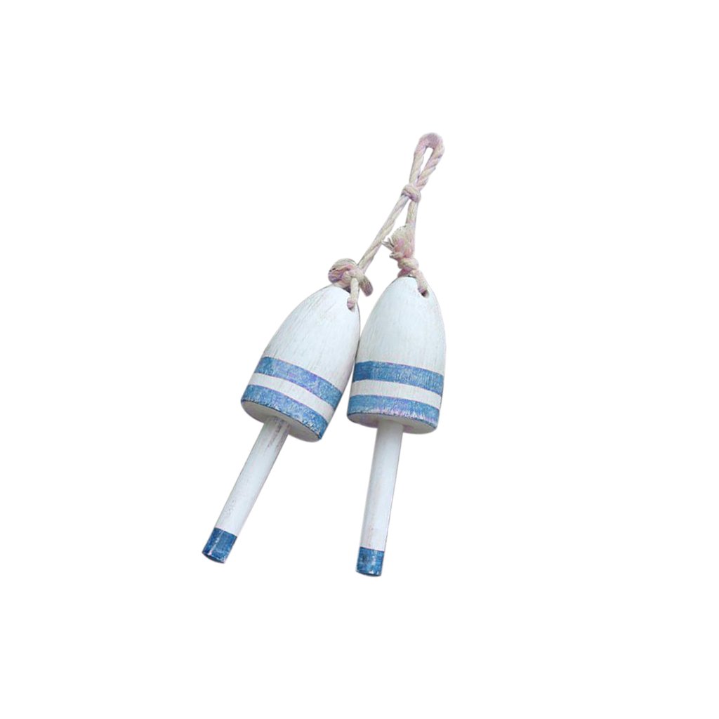 1 Pair Wooden Float Buoy with Rope Nautical Ornament Shabby Chic Decorative Photo Prop, blue
