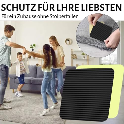 Teppich Antirutschunterlage, Waschbare Antirutsch Pads für Sicheren Halt Wiederverwendbar, Rückstandsfrei, Teppichstopper Antirutschmatte für Hartholzböden 10cmx10cm,12 Stück
