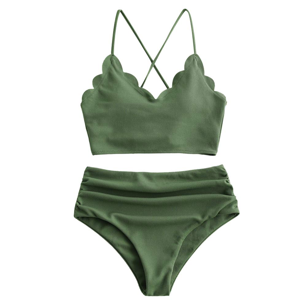 ZAFULWomen's High Waisted Wide Strap Adjustable Back Lace-up Bikini Set