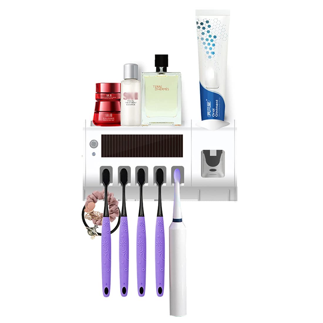 Porte-Brosse à Dents électrique Mural à Charge Solaire UV désinfectant pour Brosse à Dents distributeurs automatiques de Dentifrice pour Salle de Bain (Blanc)