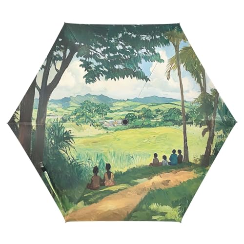 Parapluie pour navetteurs à motif vert paysage pour trajets quotidiens sous la pluie