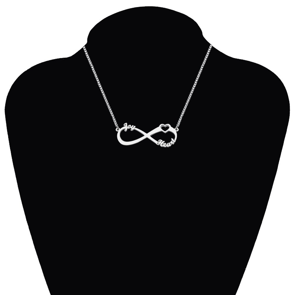 Collares personalizados de plata de ley 925 con corazón hechos a medida con 2 nombres