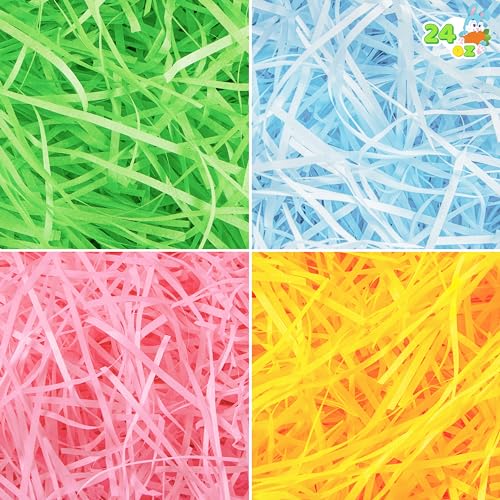 JOYIN Hierba de Pascua multicolor, arco iris de Pascua, papel reciclable, pastel, pastel, colores pastel (rosa, amarillo, azul cielo, verde) para la búsqueda de huevos de Pascua, relleno de cesta,