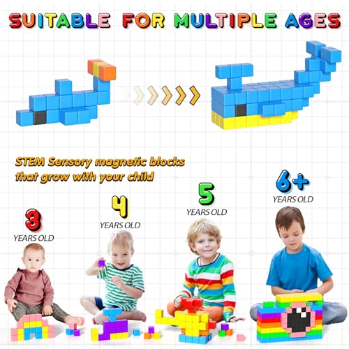 Apluses 54 PCS Magnetic Blocks, Magnetic Building Blocks for Kids 3+, Montessori Toys, Magnet Cubes, Preschool STEM Educational Sensory Magnet Toys for Kids Ages 3-5 Year Old Boys and Girls - Image 3