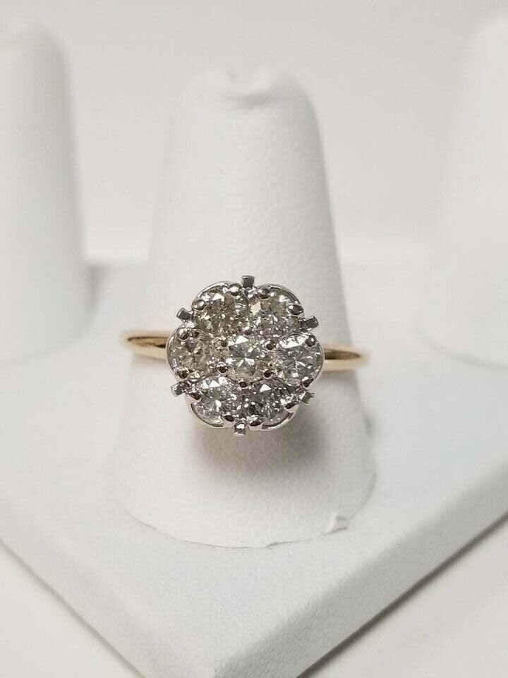 Drizzle Jewels 2.00 Ct Round Cut Lab Created Diamond Wedding Women's Cluster Ring, 14K Yellow Gold Finish, 925 Sterling Silver