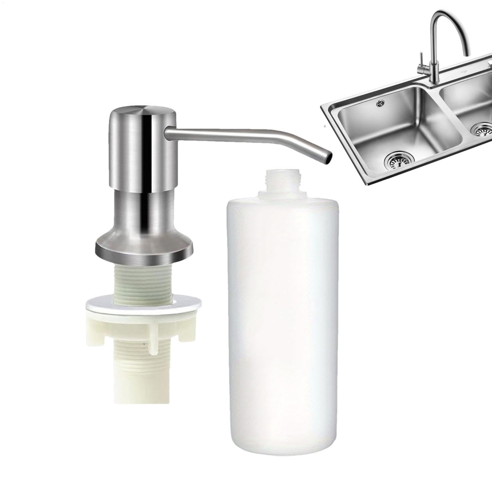 Dispensador de jabón para fregadero de cocina, dispensador de jabón líquido de acero inoxidable, botella de 350 ml/500 ml, rotación de 360 grados, dispensador de jabón para platos de