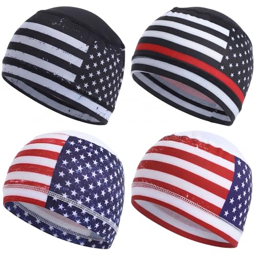 Image of Geyoga 4 Pieces Cooling Skull Cap Helmet Liner Sweat Wicking Beanie Head Wrap Bandana for Cycling Running Men Women