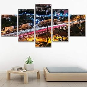 SIGNWIN 5 Panel Canvas Wall Art City Lightscape...