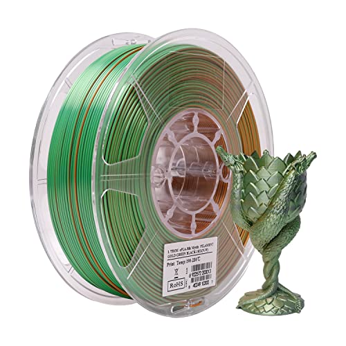 Image of eSUN Silk Mystic PLA Filament 1.75mm, Shiny Silk Three Color Co Extrusion 3D Printer Filament, 1KG (2.2 LBS) Spool 3D Printing Color Change Filament for 3D Printers,Gold Green Black