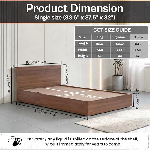 Image of ABOUT SPACE Bed - (84 x 38 inches) Single Bed Without Storage | Engineered Wooden Bed Frame with Headboard & MDF Board for Mattress | 1-Year Warranty Cot for Bedroom - Maldau Acacia (Rustic Brown)