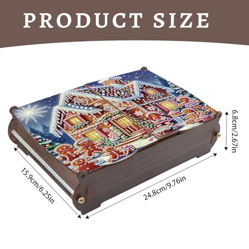 Image of Diamond Painting Kit Wooden Storage box, Christmas DIY Snow House Special Shaped Diamond Art Flip cover Wooden Money Box, Handmade Art Desktop Decorations Birthday Gifts For Friends