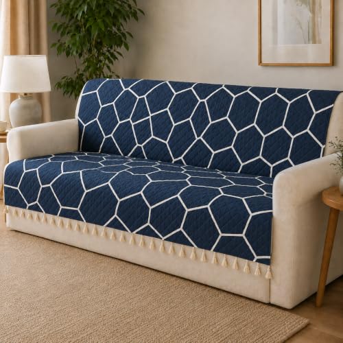 AMAZE ATTIRES Velvet Quilted Sofa Cover for 1 Seater (24 x 60 Inches) | Black | Anti-Slip Soft Washable Sofa Seat Cover | Furniture Protector with Tassels