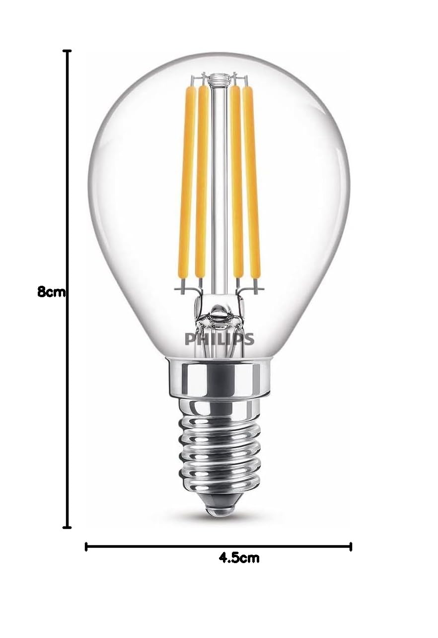 PHILIPS LED Lampadina, Sfera, Filamento, WarmGlow, 3.4-40W, Dimmerabile, E14, 1 pezzo