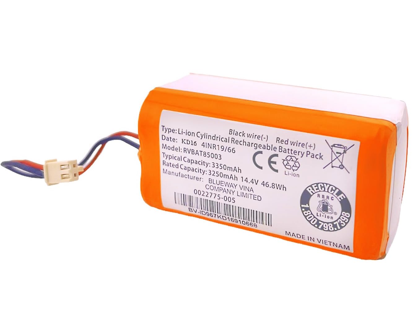 SCREENTRONICS Lithium Ion Li-ion Battery RVBAT85003 14.4V 3350mAh Compatible Replacement for Shark Robot Vacuum Cleaner (Orange)