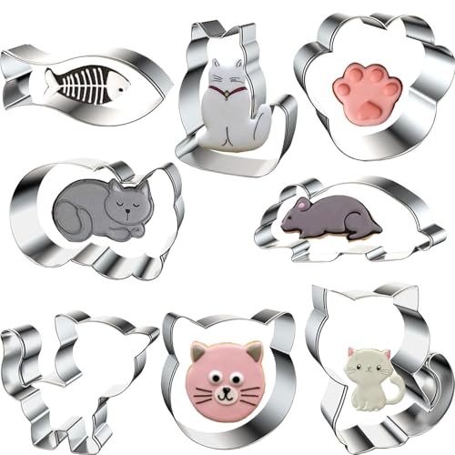 8 Stück Keksausstecher Katze Ausstechformen Pfote Plätzchen Ausstecher Edelstahl Ausstechform Gesicht Cat Cookie Cutter Für Plätzchen Kuchen Deko