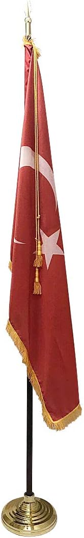 3x5' Turkey Flag Indoor Flag with Pole Hem and Gold Ornamental Fringe (Made in USA)