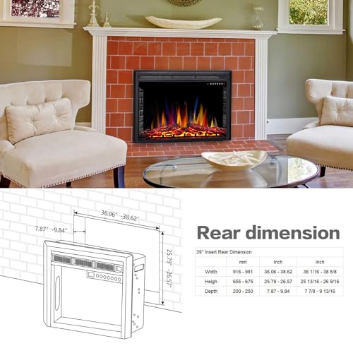 Image of R.W.FLAME Electric Fireplace Insert, Realistic Log Recessed Electric Stove Heater, 4 Color Adjustable Flames, Timer, 5 Brightness Settings, 750 /1500W Touch Screen, Remote Control (39''X27'')
