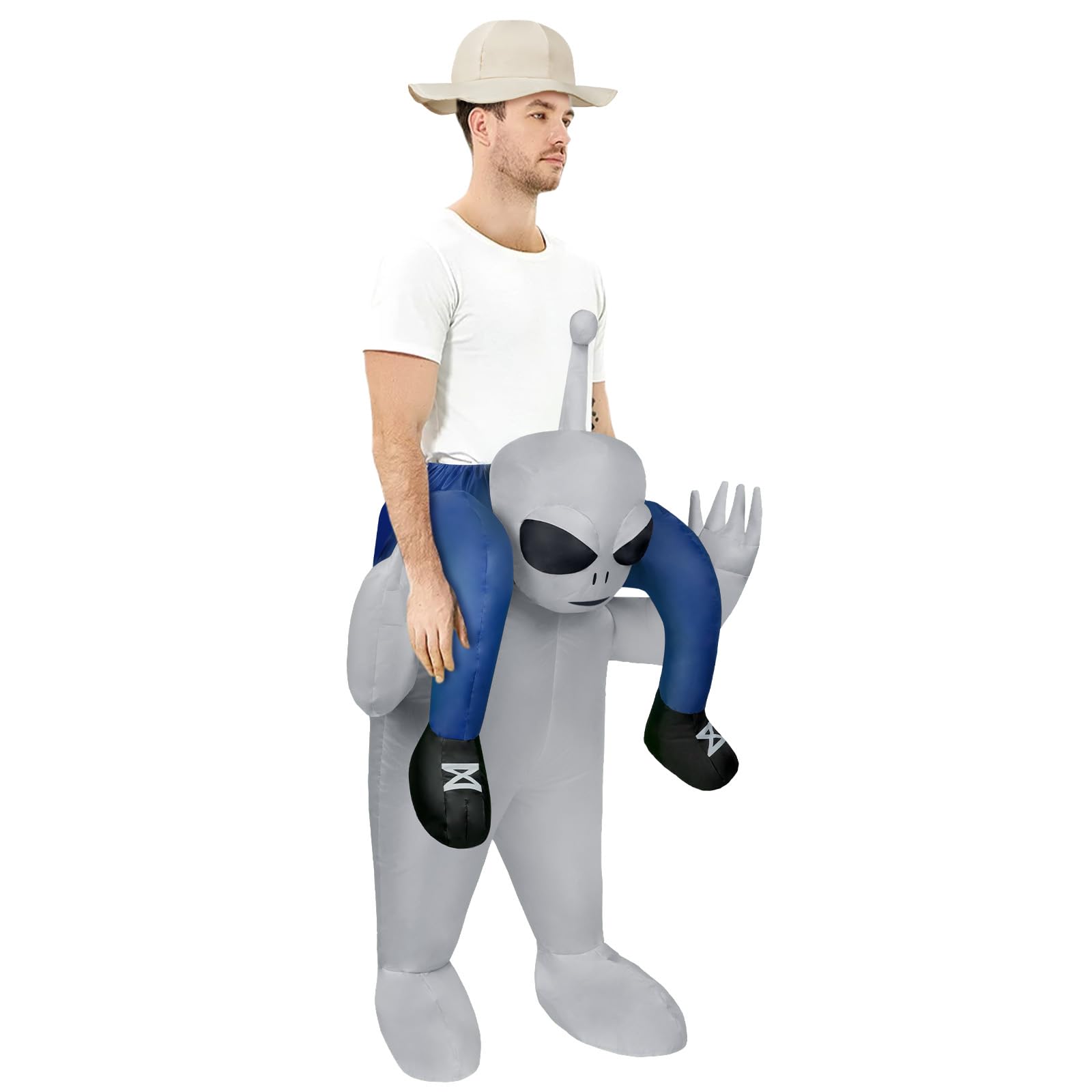 AYBUY Alien Costume, Alien Kidnapping Inflatable Costume Blow up Fancy Dress for Adults, Funny Ride-on Halloween Costumes for Halloween Cosplay Masquerade Party, Silver — image 1