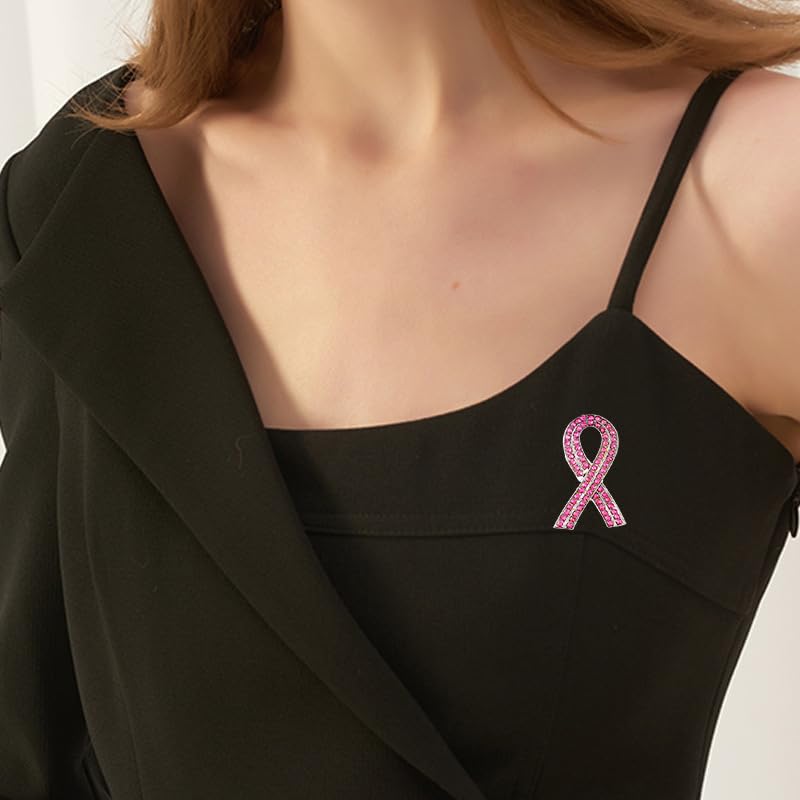 Image of Pink Ribbon Breast Cancer Awareness Brooches Pin, Love Faith Strength Hope Butterfly Brooches Pin, Rhinestone Pink Ribbon Hope Pin Brooch