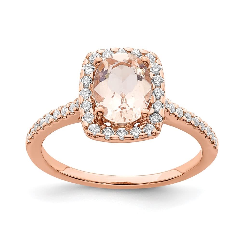 14ct Rose Gold Pure Serenity Lab Grown Diamond And Morganite Halo Engagement Band Rings For Women (Ring Size-7)