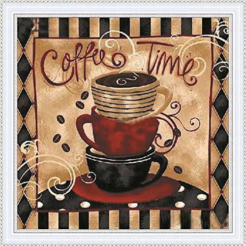 YEESAM ART Cross Stitch Kits Stamped for Adults Beginner Kids Coffee Cup Or Coffee Time 11CT 36×46cm DIY Embroidery Needlework Kit(Black&White)