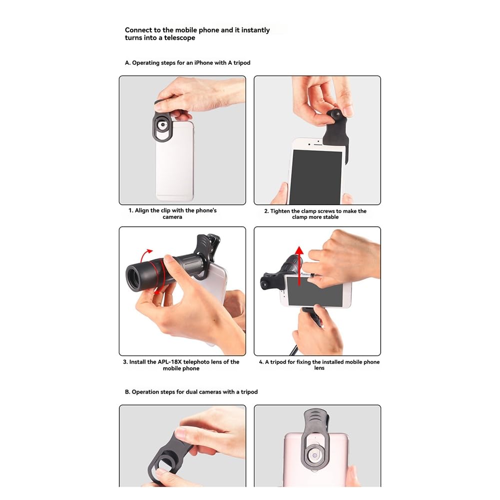 Téléobjectif de Téléphone Mobile Universel 18x Zoom de Caméra Externe pour Les Concerts Sportives et Photographies de Voyage