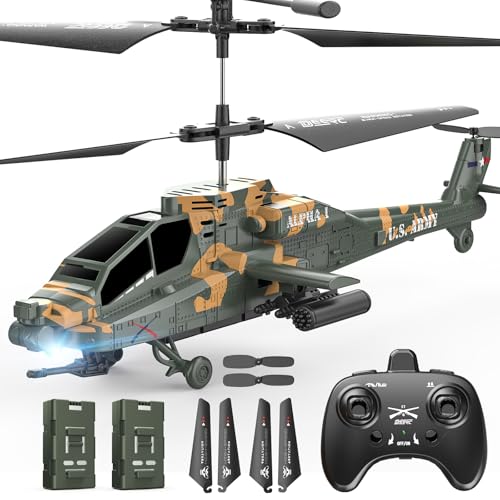 DEERC Apache RC Helicopter for Kids 8-12, Remote Control Helicopter for Adults, Helicopters Toy with 26 Mins Flight Time (2 Batteries), LED Lights, Altitude Hold, Chrismas GIF for Boys