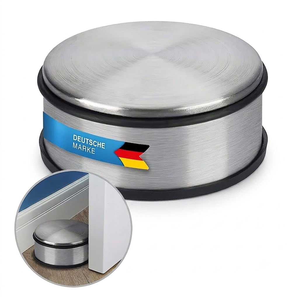 GOODS+GADGETS® Stoper do Drzwi 1,2 kg ze Stali Nierdzewnej | Ogranicznik drzwiowy stal nierdzewna 11x6 cm - gumowa podstawa - bez wiercenia - klinek do drzwi