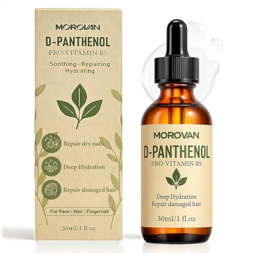 Morovan D-Panthenol Liquid: Pro-Vitamin B5 Concentrate Cosmetic Grade Dexpanthenol for Skin Hydration Multi-Use for DIY Face Hair Nail Serums & Moisturizers 1 fl oz