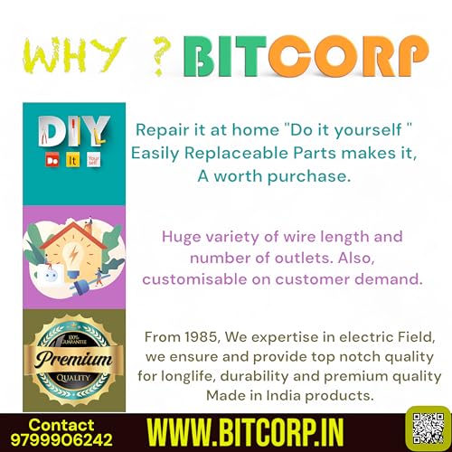 Image of BITCORP 16A Heavy Duty Power Extension Board with 6 Socket 4 MCB, 3500W MCB Overload Protector, 3 Meter 2.5mm Electric Cord for AC, Refrigerator, EV Charger, Washing Machine, Geyser
