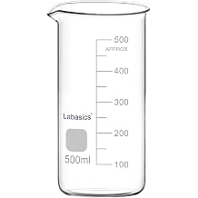 Labasics Glass Tall Beaker, Borosilicate Glass Graduated Tall Form Griffin Beaker with Pouring Spout, 1 Pack, 500 ml