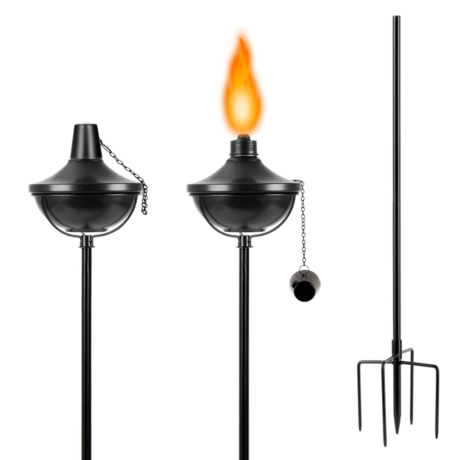 Nonley 2 Pack Metal Torch for Outside [Upgraded], 22oz Metal Garden Torches Outdoor Citronella Torches with 4-Prong Grounded Stake, Flame Torch Light for Backyard Patio Pathway Party 47" Tall