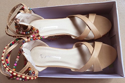 getmorebeauty Women's Wedge Sandals With Pearls Across The Top Platform Sandals High Heels4