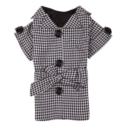 East Side Collection Polyester First Lady Gingham Dog Trench Coat, Large, 20-Inch, Black