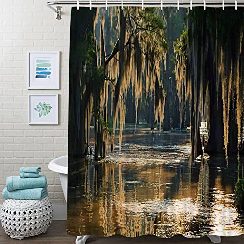 Svnthqp Louisiana Shower Curtain Set Landscape Spanish Moss in The Bayou Bathroom Curtains Polyester Fabric Waterproof Bath Curtains Decor 72  W x 72  L with Hooks