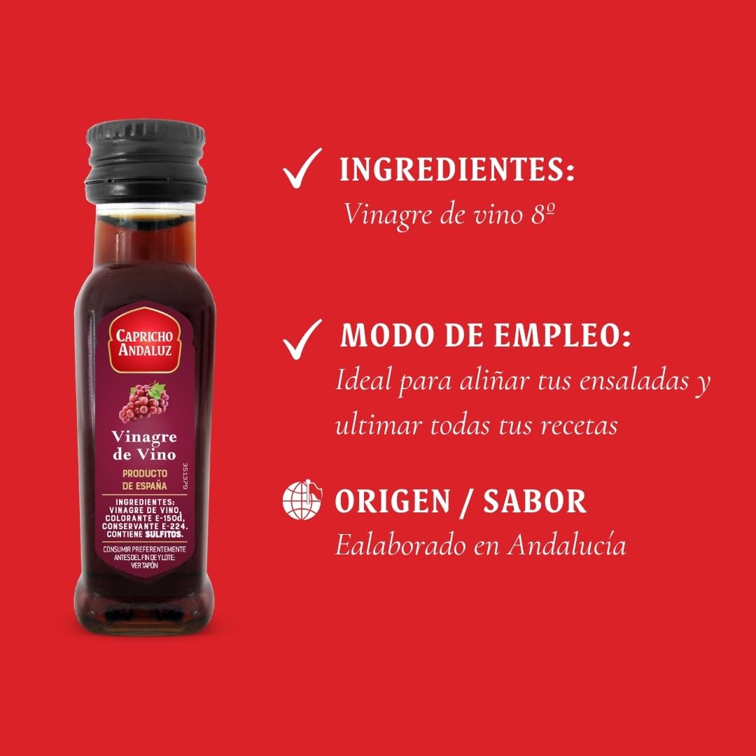 Capricho Andaluz - Vinagre de Vino 8º Pack de 55 unidades Miniatura PET de 15 ml, Sabor Auténtico con un Formato Práctico para Porciones Individuales y Uso en Restauración