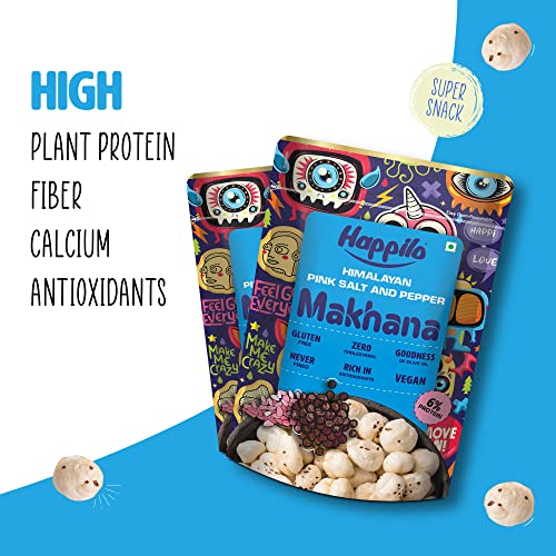 Image of Happilo Premium Super Snack Makhana Himalayan Salt & Pepper 55g, Roasted Foxnut Healthy Snack Low Calorie and Vegan (Pack of 2)